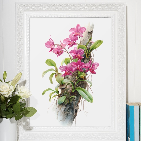Watercolor Pink Orchids Wall Art Print Unframed - Elegant Floral Serenity - Picture 6 of 6